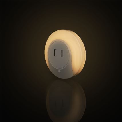 Aigostar - Lampada notturna LED a spina con sensore crepuscolare e porta USB, 0,4W/230V