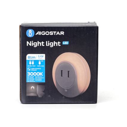 Aigostar - Lampada notturna LED a spina con sensore crepuscolare e porta USB, 0,4W/230V