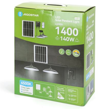 Aigostar - Lampada solare a LED con sensore 2xLED/70W/12V 12000 mAh 6500K IP65 Ø 23,5 cm + telecomando