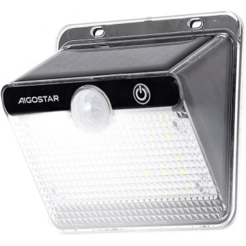 Aigostar - Lampada solare a LED con sensore, 3,7 V, 6500 K, 1200 mAh, IP65, nera