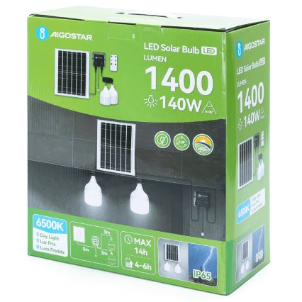Aigostar - Lampadario solare LED 2xLED/70W/12V 12000 mAh 6500K IP65 Ø 12 cm + telecomando