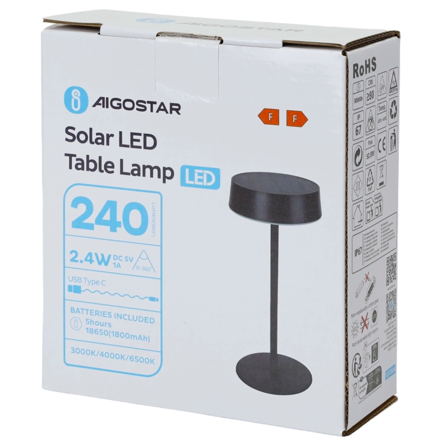 Aigostar - Lampada solare a LED, 2,4 W / 5 V, IP44, 1800 mAh