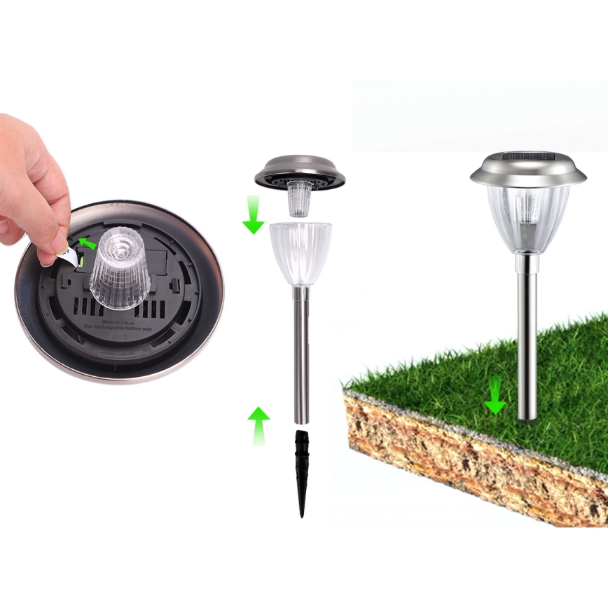 Aigostar - Lampada solare LED LED/0,08W/2V 30,4 cm 6500K IP44 cromo opaco