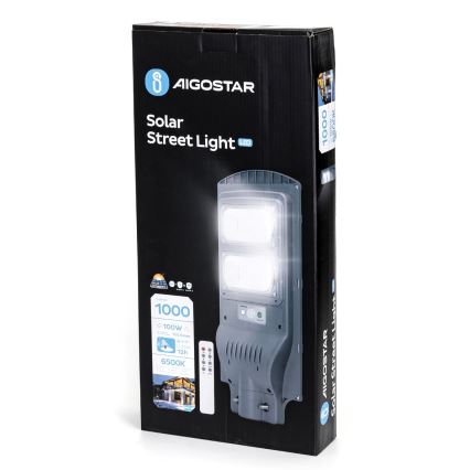Aigostar - Lampada stradale solare LED con sensore LED/100W/3,2V 10000mAh IP65 6500K + telecomando
