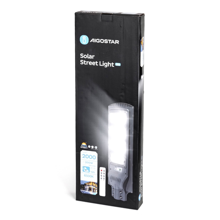 Aigostar - Lampada stradale solare LED con sensore LED/200W/3,2V 20000mAh IP65 6500K + telecomando