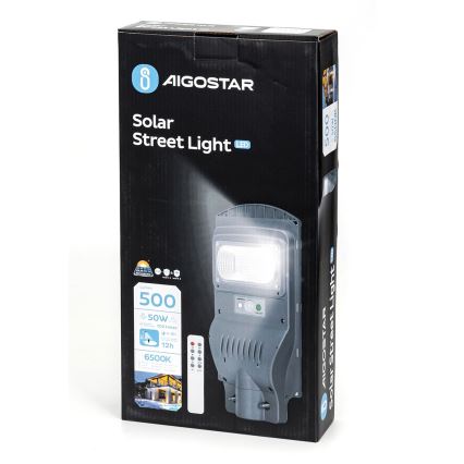Aigostar - Lampada stradale solare LED con sensore LED/50W/3,2V 5000mAh IP65 6500K + telecomando