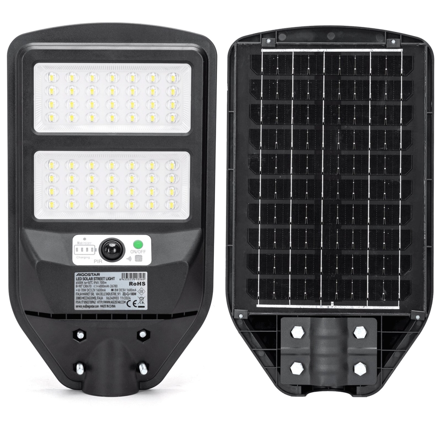 Aigostar - Lampada stradale solare LED con sensore LED/70W/3,2V 4000mAh IP65 6500K + telecomando