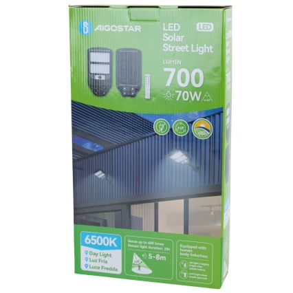 Aigostar - Lampada stradale solare LED con sensore LED/70W/3,2V 4000mAh IP65 6500K + telecomando
