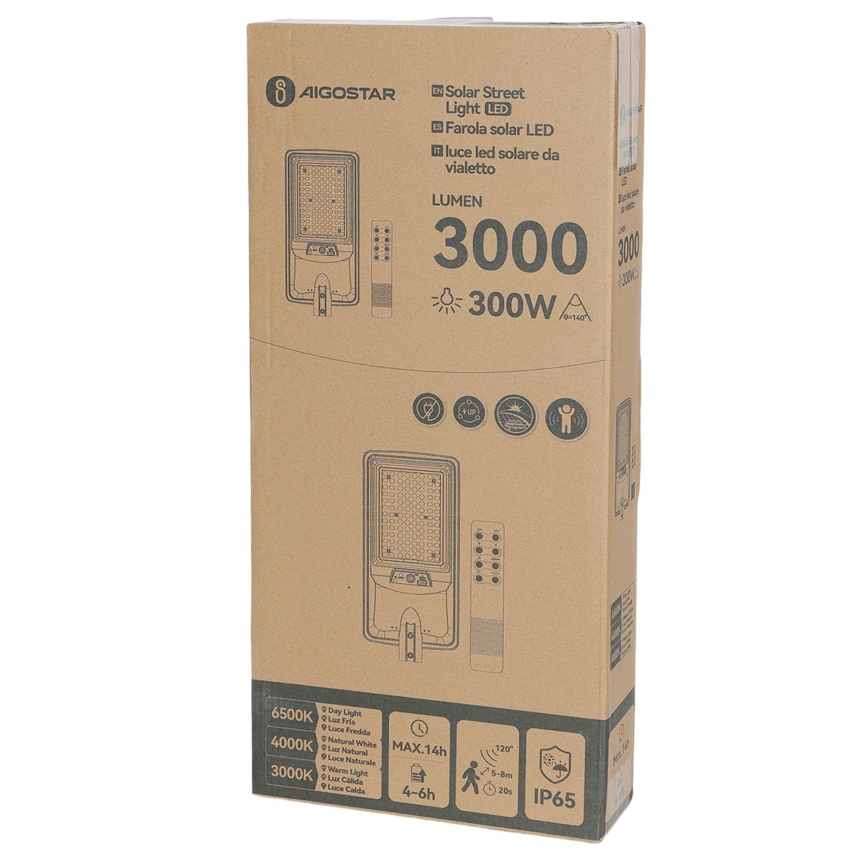 Aigostar - Lampadaire solaire LED de rue avec détecteur LED/400W/3,2V 4800mAh + télécommande