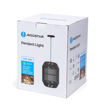 Aigostar - Lampadario a sospensione con filo 1xE27/60W/230V nero