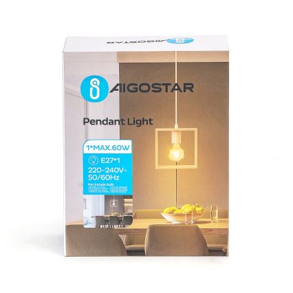 Aigostar - Lampadario LED in legno a sospensione con cavo 1xE27/9W/230V 2200K pino