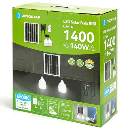 Aigostar - Lampada solare LED con sensore 2xLED/70W/12V 12000 mAh 6500K IP65 diam. 12 cm + telecomando