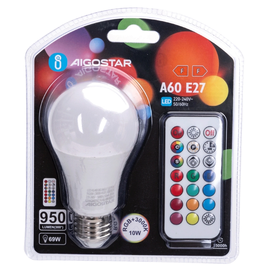 Aigostar - Lampadina LED RGBW dimmerabile E27/10W/230V 3000K + telecomando