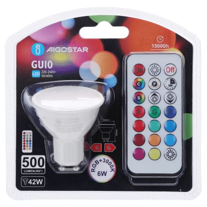 Aigostar - Lampadina LED RGBW dimmerabile GU10/6W/230V 3000K + telecomando