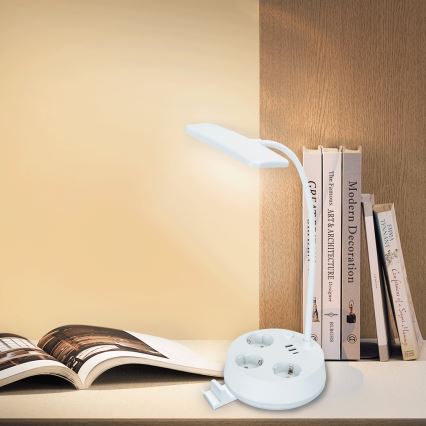 Aigostar - Lampe de bureau LED dimmable avec prises et port USB LED/4,6W/230V 3000/4000/6500K blanche