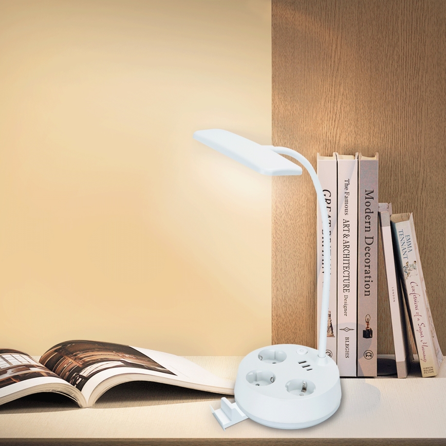 Aigostar - Lampe de bureau LED dimmable avec prises et port USB LED/4,6W/230V 3000/4000/6500K blanche