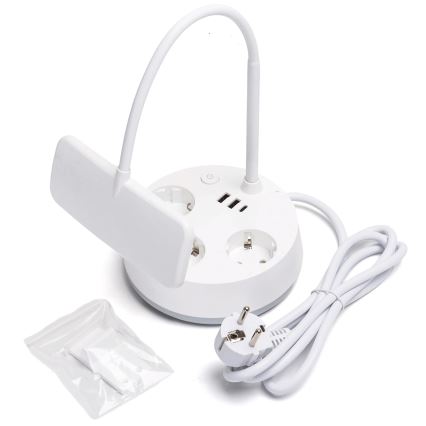 Aigostar - Lampe de bureau LED dimmable avec prises et port USB LED/4,6W/230V 3000/4000/6500K blanche