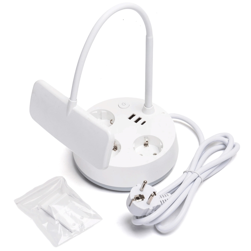 Aigostar - Lampe de bureau LED dimmable avec prises et port USB LED/4,6W/230V 3000/4000/6500K blanche