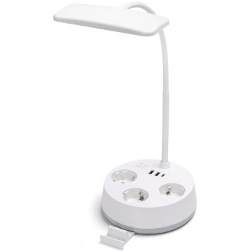 Aigostar - Lampe de bureau LED dimmable avec prises et port USB LED/4,6W/230V 3000/4000/6500K blanche