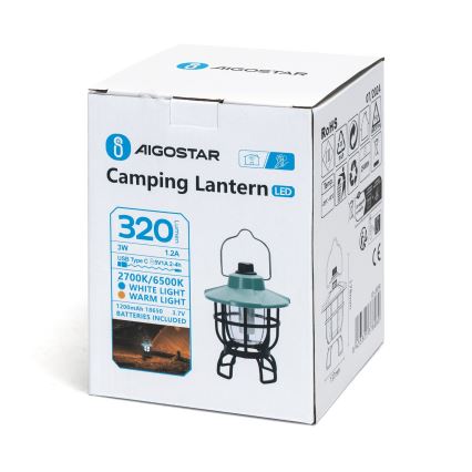 Aigostar - Lampe de camping portable à intensité variable et rechargeable LED/3W/3,7V 1200mAh