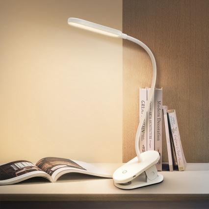 Aigostar - Lampe de table à intensité variable rechargeable avec pince LED/2,5W/5V 1200mAh blanc