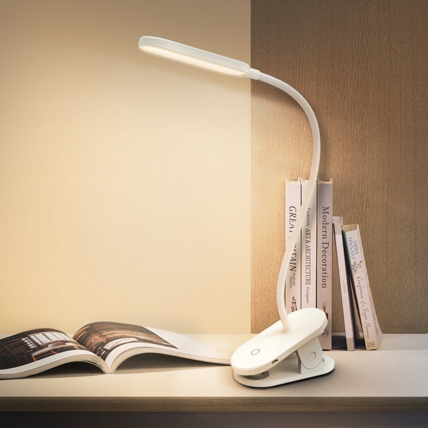 Aigostar - Lampe de table à intensité variable rechargeable avec pince LED/2,5W/5V 1200mAh blanc