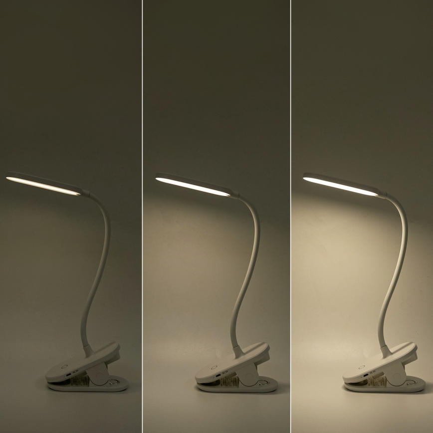 Aigostar - Lampe de table à intensité variable rechargeable avec pince LED/2,5W/5V 1200mAh blanc