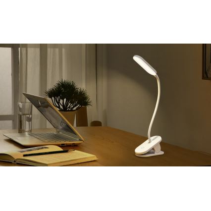 Aigostar - Lampe de table à intensité variable rechargeable avec pince LED/2,5W/5V 1200mAh blanc