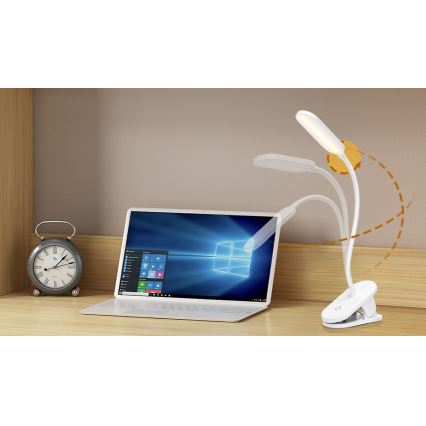 Aigostar - Lampe de table à intensité variable rechargeable avec pince LED/2,5W/5V 1200mAh blanc