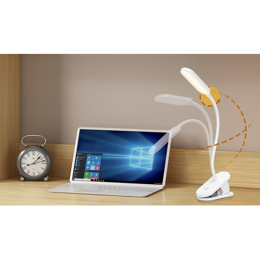 Aigostar - Lampe de table à intensité variable rechargeable avec pince LED/2,5W/5V 1200mAh blanc