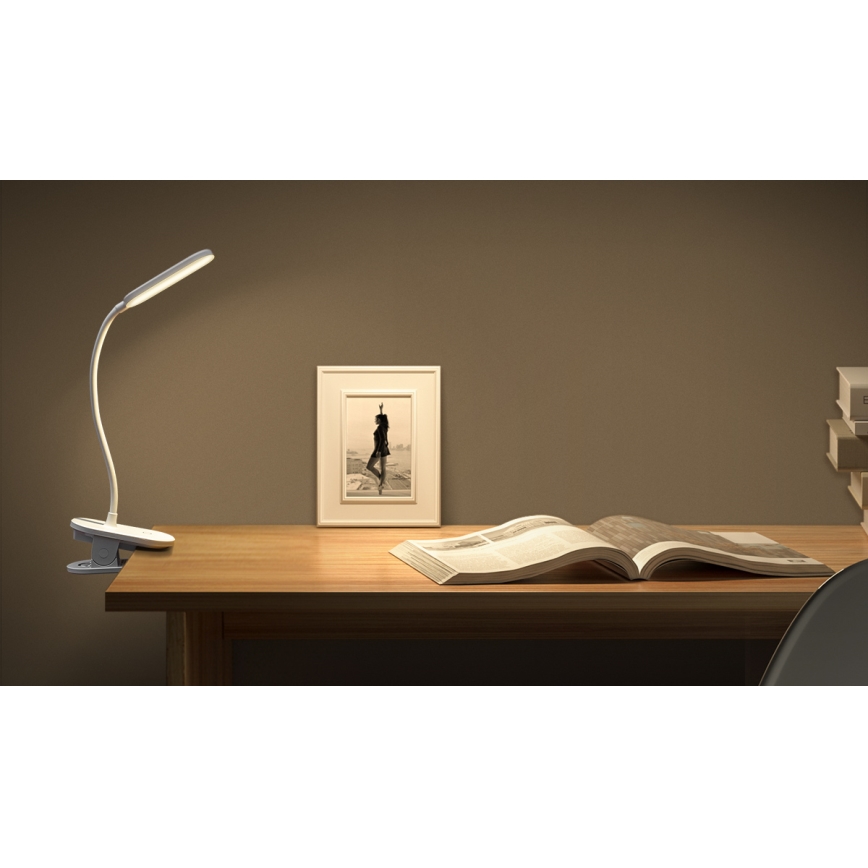 Aigostar - Lampe de table à intensité variable rechargeable avec pince LED/2,5W/5V 1200mAh blanc