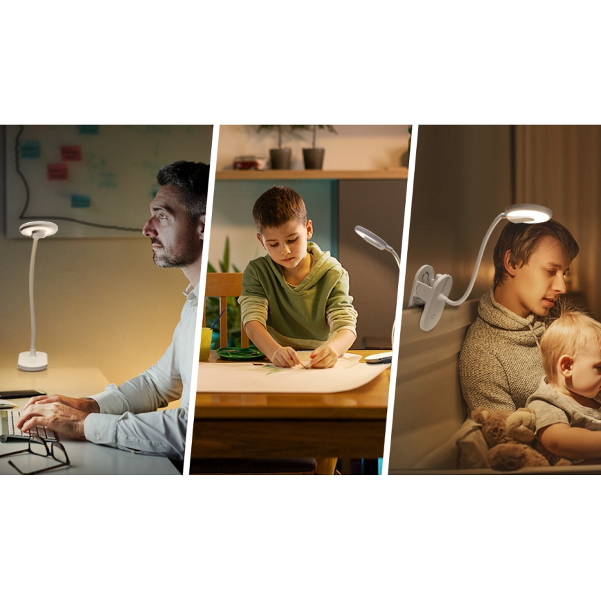 Aigostar - Lampe de table à intensité variable rechargeable avec pince LED/2,5W/5V 1200mAh blanc