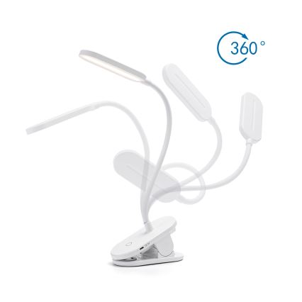 Aigostar - Lampe de table à intensité variable rechargeable avec pince LED/2,5W/5V 1200mAh blanc