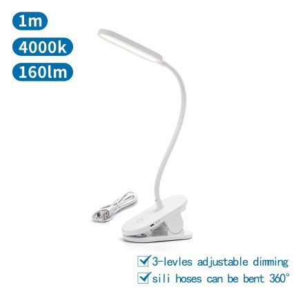 Aigostar - Lampe de table à intensité variable rechargeable avec pince LED/2,5W/5V 1200mAh blanc