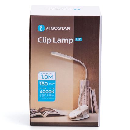 Aigostar - Lampe de table à intensité variable rechargeable avec pince LED/2,5W/5V 1200mAh blanc