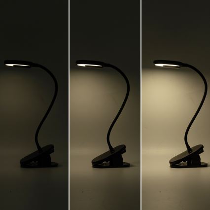 Aigostar - Lampe de table à intensité variable rechargeable avec pince LED/3W/5V 1800mAh noir