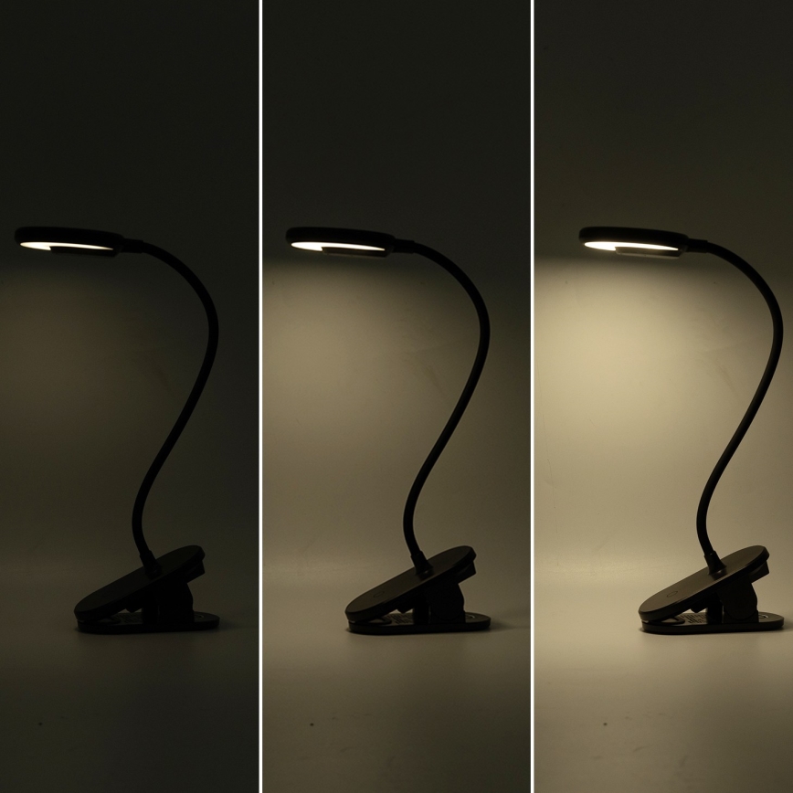 Aigostar - Lampe de table à intensité variable rechargeable avec pince LED/3W/5V 1800mAh noir