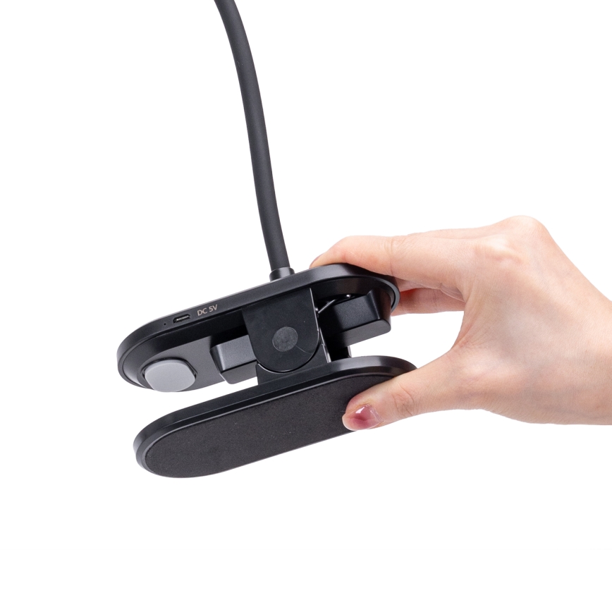 Aigostar - Lampe de table à intensité variable rechargeable avec pince LED/3W/5V 1800mAh noir