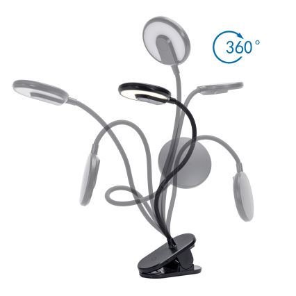 Aigostar - Lampe de table à intensité variable rechargeable avec pince LED/3W/5V 1800mAh noir