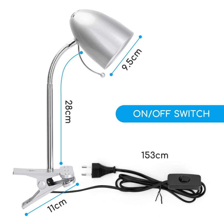 Aigostar -  Lampe de table avec pince 1xE27/11W/230V argent/chrome brillant