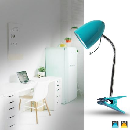 Aigostar -  Lampe de table avec pince 1xE27/11W/230V bleu/chrome brillant