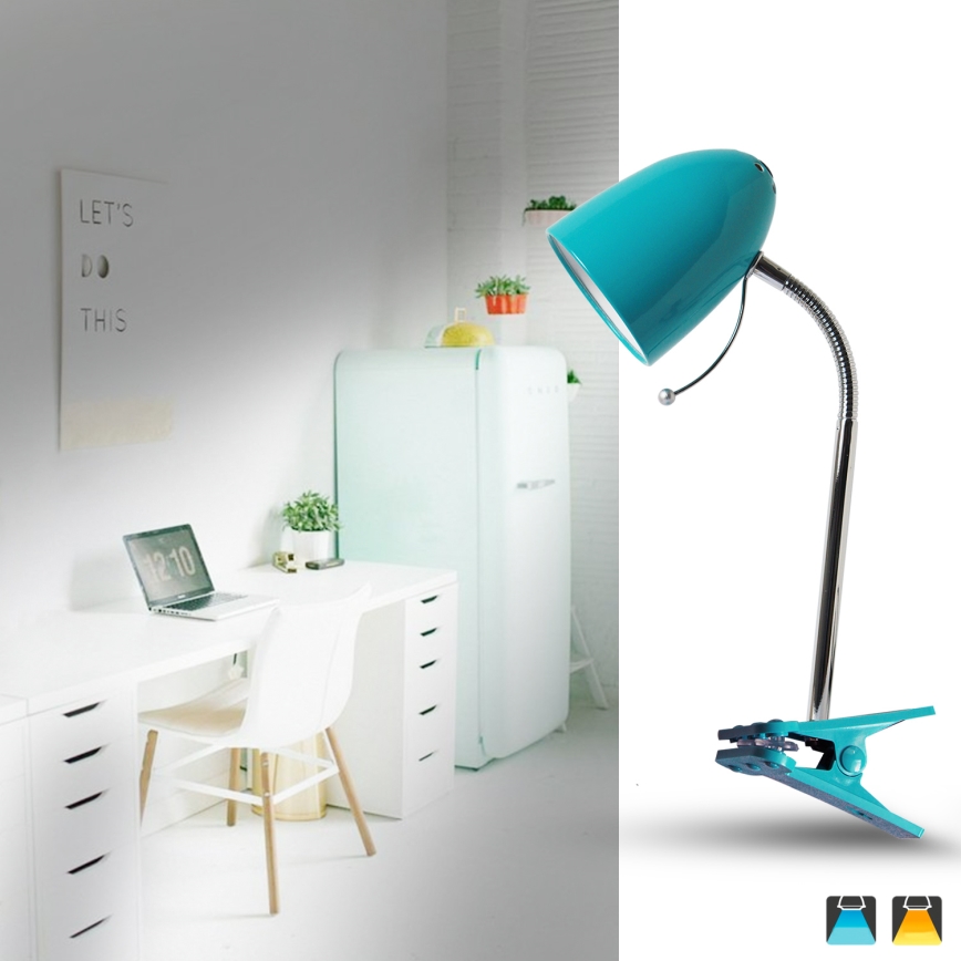 Aigostar -  Lampe de table avec pince 1xE27/11W/230V bleu/chrome brillant
