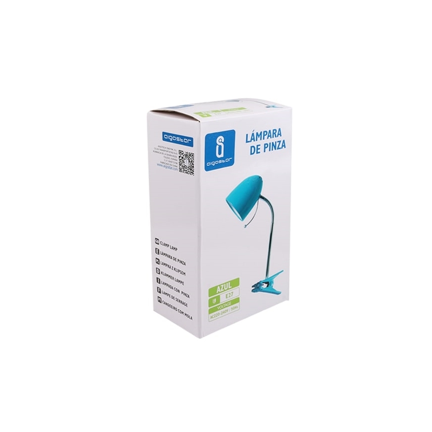 Aigostar -  Lampe de table avec pince 1xE27/11W/230V bleu/chrome brillant