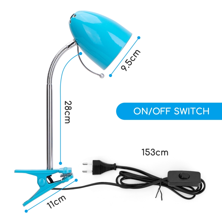 Aigostar -  Lampe de table avec pince 1xE27/11W/230V bleu/chrome brillant