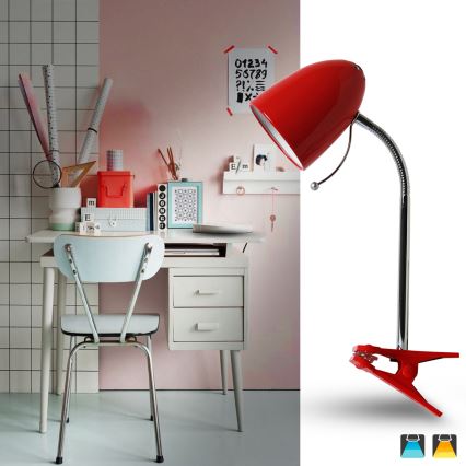 Aigostar - Lampe de table avec pince 1xE27/11W/230V rouge/chrome brillant