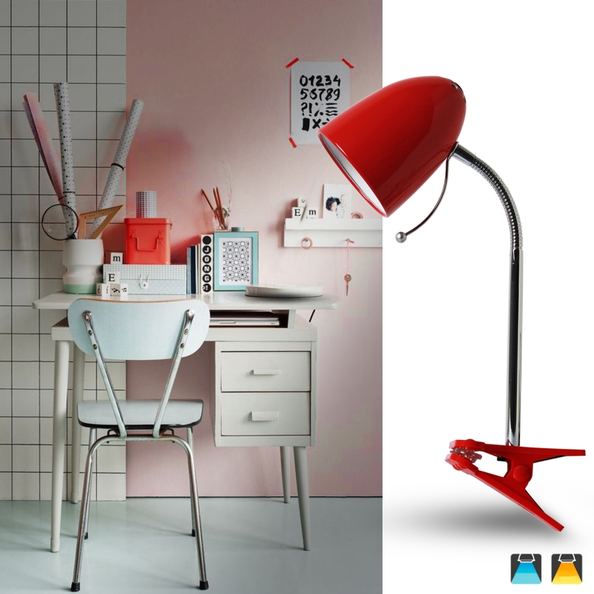 Aigostar - Lampe de table avec pince 1xE27/11W/230V rouge/chrome brillant