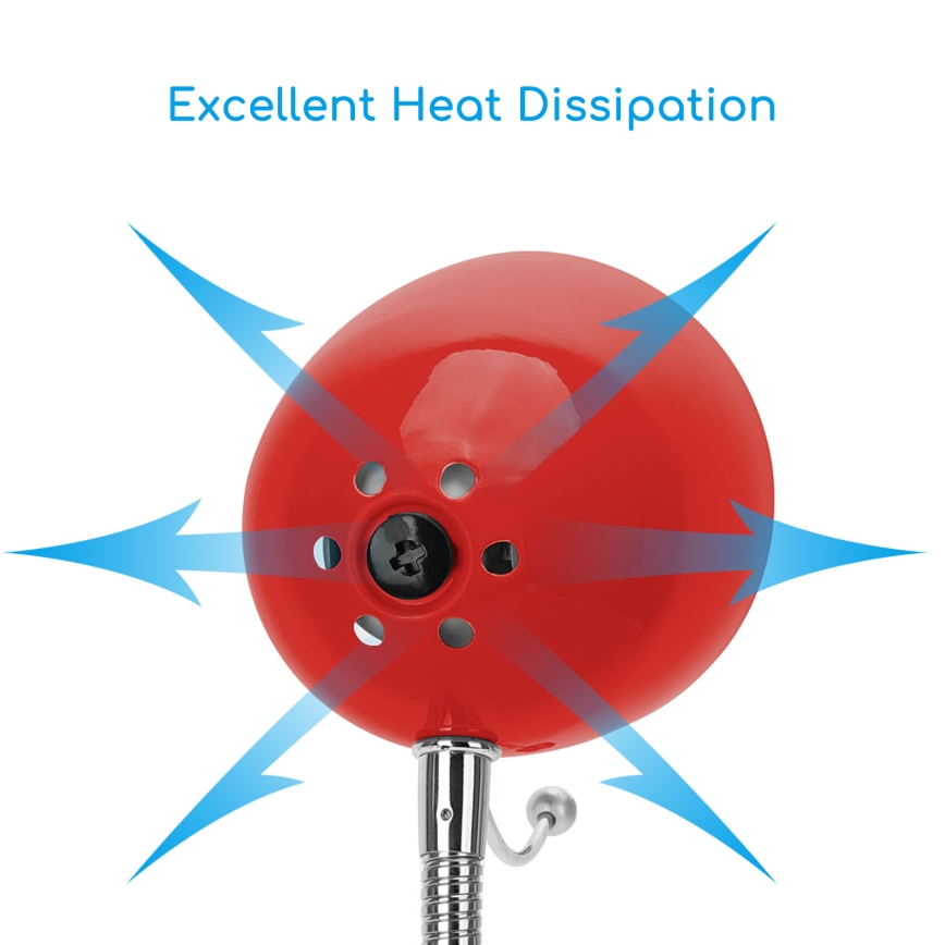 Aigostar - Lampe de table avec pince 1xE27/11W/230V rouge/chrome brillant