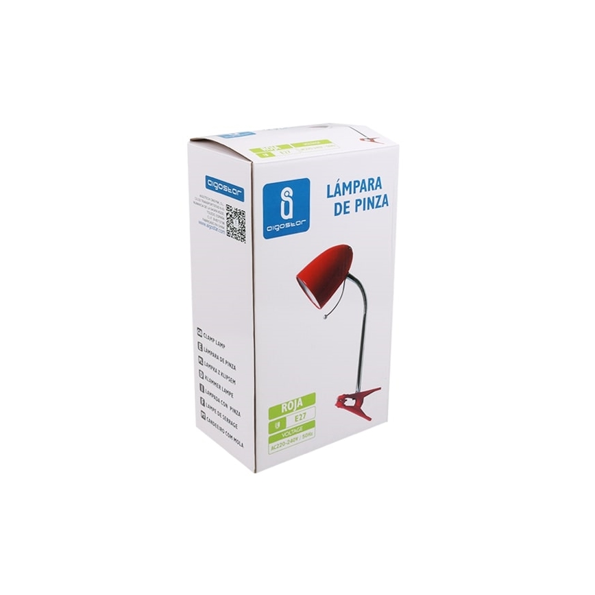 Aigostar - Lampe de table avec pince 1xE27/11W/230V rouge/chrome brillant