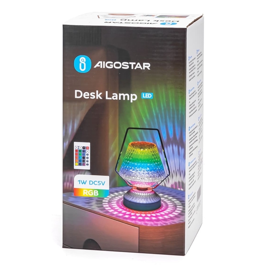 Aigostar- Lampe de table LED RGB à intensité variable rechargeable LED/1W/5V 1800mAh 20 cm + Télécommande