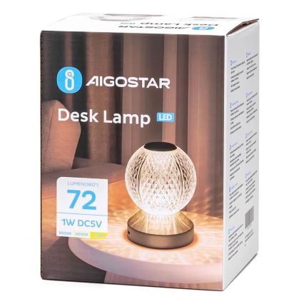 Aigostar - Lampe de table rechargeable à intensité variable LED/1W/5V 2700/4000/6500K 1800mAh 13,5 cm